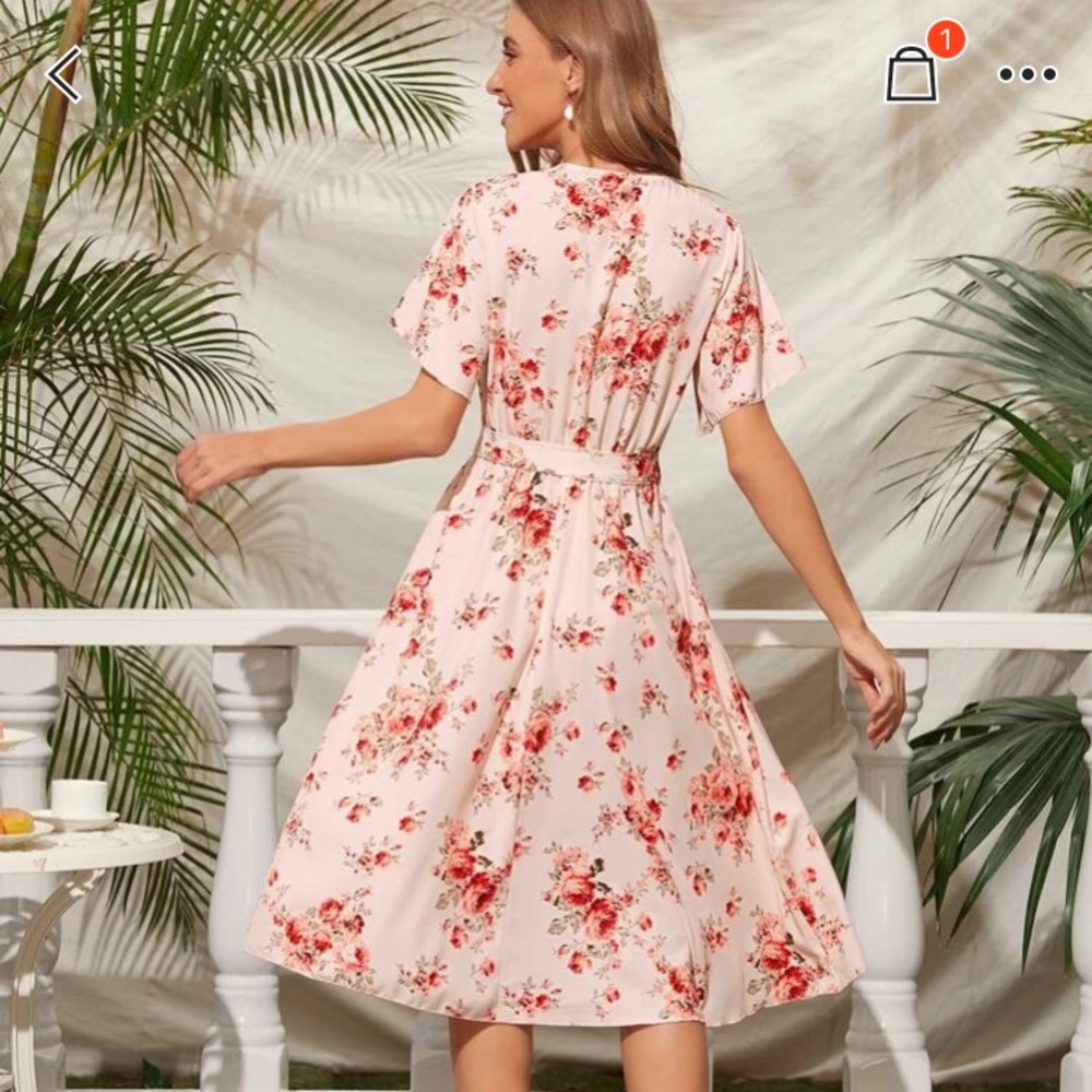 SHEIN surplice neck flutter sleeve belted dress